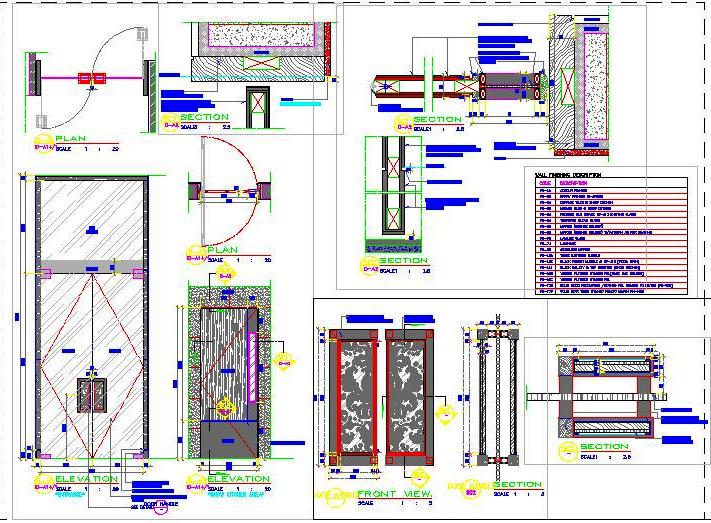 Double Glass Door & Veneer Door CAD with Full Details